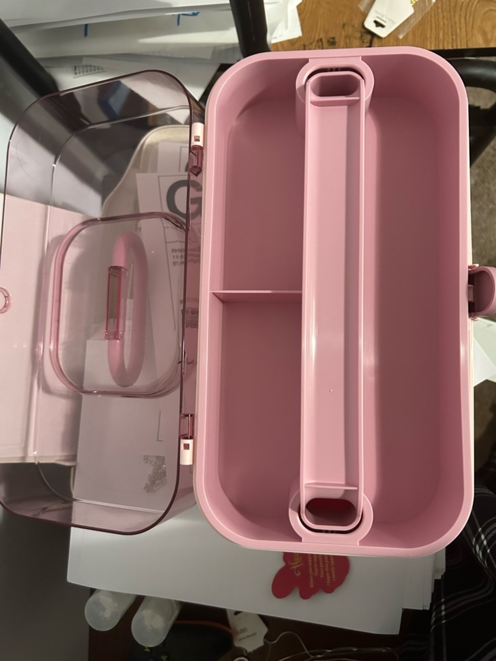 Pink Plastic Storage Organizer Box with Clear Lid - Picture 2 of 4